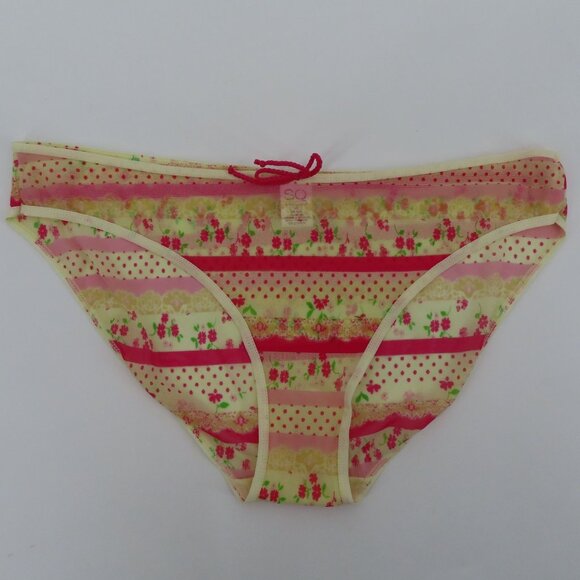 SO Juniors Extra Large XL Panty Floral Flower Pink Yellow Sheer Mesh Bow Accent - Picture 11 of 11